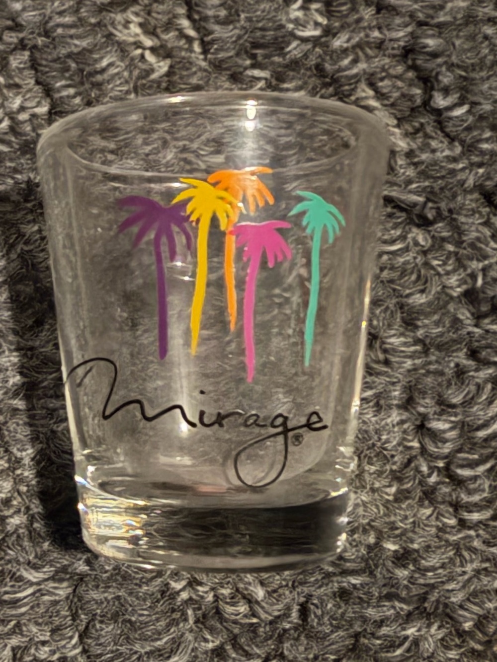 Mirage palm tree logo shot glass